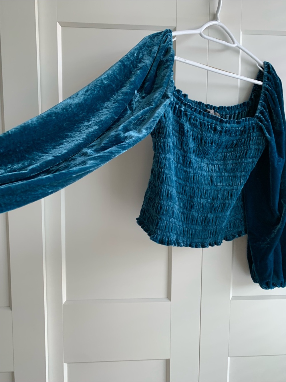 Anthropologie Smocked Puff Sleeve Square Neck Velvet Top Size L - Picture 6 of 12